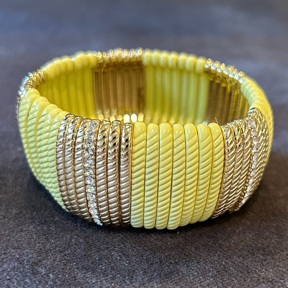 Yellow, Gold and Rhinestone Fashion Stretch Bracelet